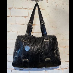 Stuart Weitzman Black Patent Leather Hobo Satchel w Dust Bag